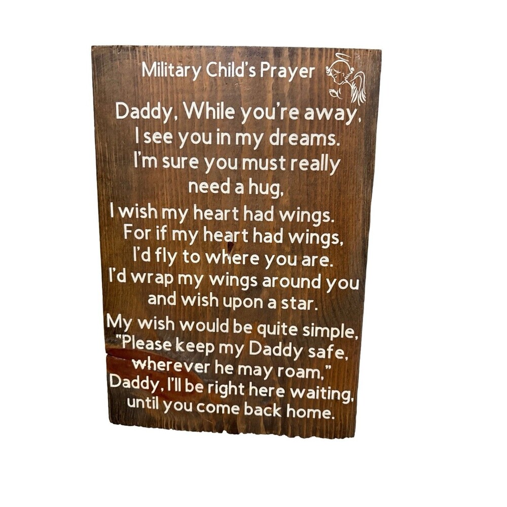 Rustic Wooden Military Child’s Prayer Wall Plaque Daddy Prayer Sign Decor
